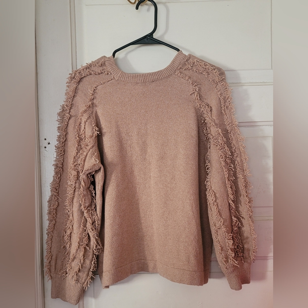 1.STATE Camel Fringe Trim Crewneck Sweater – Size Medium
